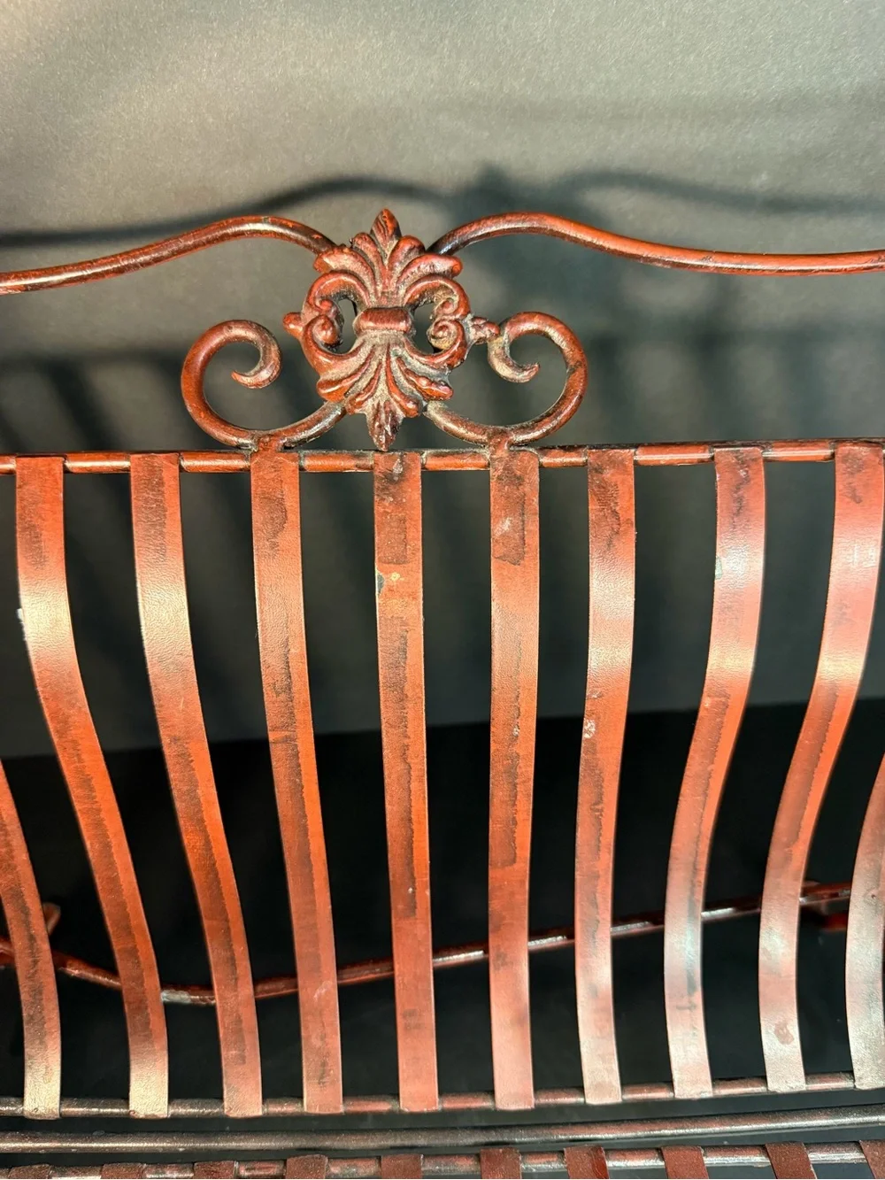 Mid-Century Red Metal Magazine Basket – Ornate Scrollwork Hearth Decor Folding